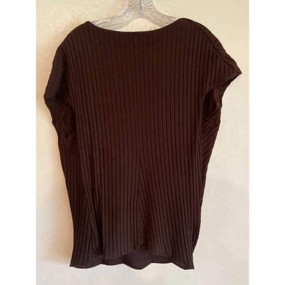 NEW Banana Republic Wide Ribbed Draped Top Chocolate Brown Boat Neck CapSleeve L - Picture 3 of 8